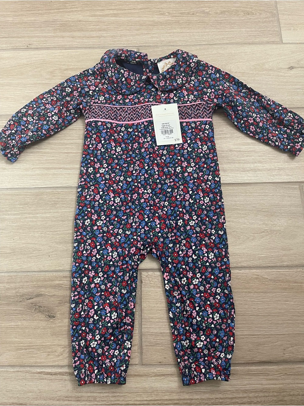 NWT The Beaufort Bonnet Co. Rigsby Floral Hamptons Hot Pink Romper 6-12 Months